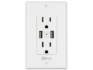 Contacto de pared Mirati MCP1, 2 contactos, 2 puertos USB, compatible con Google Home y Alexa.