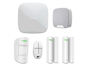 Kit de Panel de alarma Inteligente Ajax RES-2-1-SI-LL, Incluye 1 Sensor de movimiento, 2 Detectores para puerta o ventana, 1 Control remoto y una Sirena interior inalámbrica.