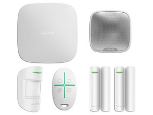 Kit Residencial exterior AJAX que incluye: Panel de alarma / Sensor de movimiento / 2 detectores para puerta o ventana. Color Blanco