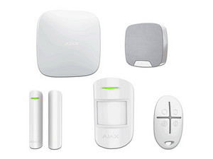 Kit Ajax Residencial Light con Panel de alarma Hub 2 Plus, Wi-Fi, hasta 200 dispositivos, Incluye 1 Sensor de Movimiento PIR, 1 Detector para puerta o ventana, 1 Control remoto y 1 Sirena inalámbrica para interior.