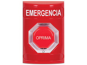 Botón de Emergencia STI, texto en español, color rojo, con LED Multicolor.