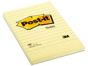 Notas Adhesivas, 3M Post It, Rayado Modelo 660 4x6 100 Hojas C/24, Color Amarillo.