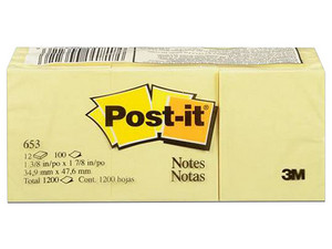 Notas Adhesivas 3M, Color Amarillo, paquete con 100 hojas.