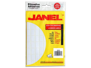 Etiquetas adhesivas JANEL, 25x13mm, #8, Sobre con 1440 etiquetas, Color Blanco.
