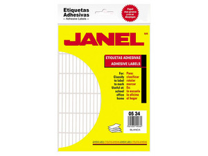 Paquete de Etiquetas Adhesivas Janel Clásica Número 21, de 5 x 34 mm, 2484 etiquetas.