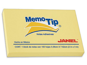 Notas Adhesivas Janel Memo Tip, 5 x 7.62cm, Color Amarillo.
