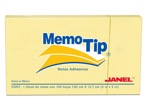 Notas Adhesivas Janel Memo Tip, 7.62 x 12.7cm, Color Amarillo.