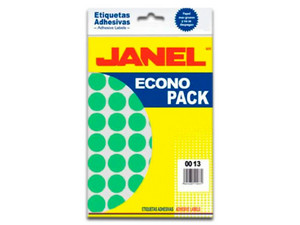 Etiquetas Adhesivas JANEL ECONOPACK E060013213, Fluorescente, 00x13mm, Sobre con 1120 etiquetas, Color Verde.