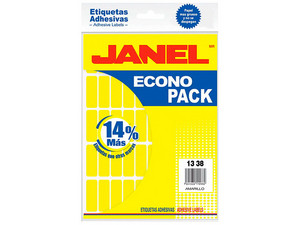 Etiquetas Adhesivas Janel Econopack Fluorescente de 13x38mm, color amarillo. Sobre con 400 piezas