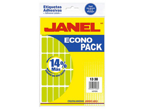 Etiquetas Adhesivas Janel Econopack  de 13 x 38 mm, 400 etiquetas. Color Verde Fluorescente.