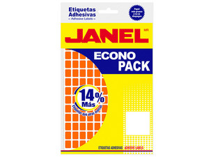 Etiquetas Adhesivas JANEL ECONOPACK E063264216, 32x64mm, Sobre con 96 etiquetas, Fluorescente, Color Naranja.