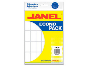Etiquetas Adhesivas Janel Econopack Escolar de 19 x 38mm, Color Blanco, 420 Etiquetas.