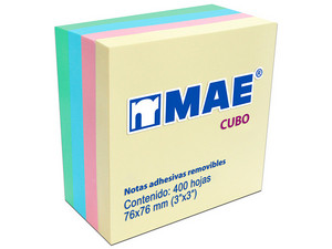 Block de Notas Adhesivas MAE, 400 Hojas 3" x 3", Colores Pastel.