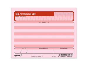 Vale Provisional Rayter, Tamaño de 1/4 de Carta, Bloque de 50 Hojas, Color Rosa.