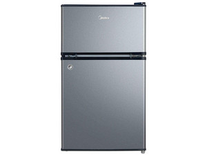Frigobar Midea MDRT87CCDLS de 3.4 pies cúbicos, Acero inoxidable, Dos Puertas, Con Llave de Seguridad, Color Plata.