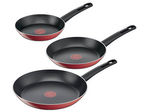 Juego de Sartenes T-Fal Vital 0249000 de 26, 24 y 20 cm, 1.7 mm de grosor, Color Rojo.