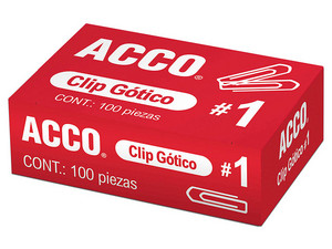 Clip Acco Gótico No.1 Sujeta Hasta 25 Hojas Caja Con 100.