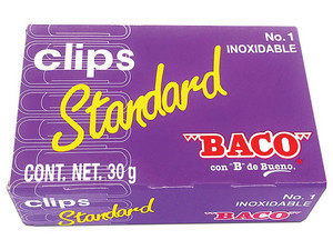 Caja de Clips Estándar Baco Galvanizados con 100 piezas. Color Plata.