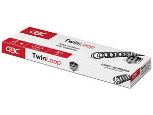 Arillo Metálico GBC TwinLoop, de 1/4", Capacidad de hasta 40 Hojas, Paso 3:1, Caja Con 20 Piezas.
