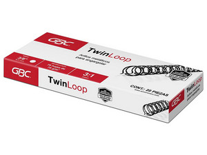 Arillo Metálico GBC TwinLoop, de 3/8", Capacidad de hasta 75 Hojas, Paso 3:1, Caja Con 20 Piezas.
