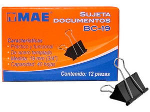 Sujeta Documentos MAE BC-19 19mm (3/4") 12 Piezas.