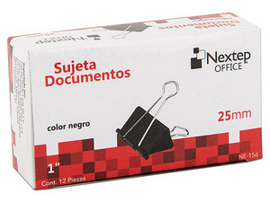 Sujeta Documentos de 25 mm (1") con 12 piezas por caja. Paquete con 10 cajas.

