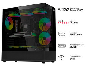 PC Gamer Powerbit Crimson Rush:
Procesador AMD Ryzen 5 5500 (hasta 4.2 GHz),
Memoria de 16GB DDR4,
M.2 de 512GB,
Video AMD Radeon RX 7600,
Wi-Fi,
Fuente de Poder de 750W 80 PLUS Bronze,
S.O. Windows 11 Home (Versión de Prueba) PC Gamer Powerbit Crimson Rush:
Procesador AMD Ryzen 5 5500 (hasta 4.2 GHz),
Memoria de 16GB DDR4,
M.2 de 512GB,
Video AMD Radeon RX 7600,
Wi-Fi,
Fuente de Poder de 750W 80 PLUS Bronze,
S.O. Windows 11 Home (Versión de Prueba)