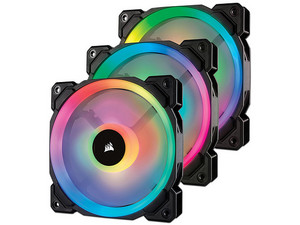 Paquete de 3 Ventiladores Corsair LL120 RGB de 120mm y Controlador Corsair Lighting Node PRO.
