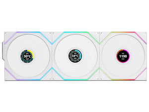 Kit de 3 Ventiladores Magnéticos Lian Li UNI FAN TL, 120mm, LCD, Inalámbricos, Color Blanco.