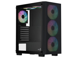 Gabinete AeroCool B509A Flow, Mid Tower, ATX, Incluye Ventiladores 4 x 120mm RGB, Panel de Cristal Templado, (no incluye fuente de poder). Color Negro.