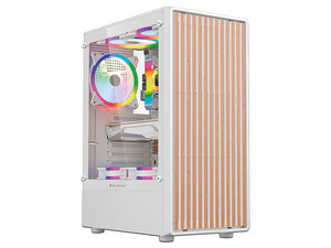 Gabinete Gamer Balam Rush Dragonfly Wood GM580, Mid Tower, ATX, 4 Ventiladores de 120mm, ARGB, Frente tipo Madera, (Sin fuente de poder). Color Blanco.