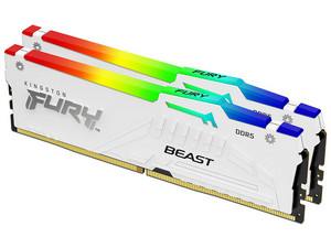Memoria RAM Kingston Fury Beast DDR5 6000MHz RGB EXPO, 64GB (2 x 32GB), CL30, Color Blanco.