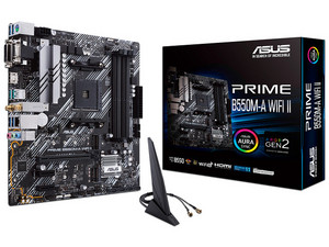 T. Madre ASUS PRIME B550M-A WIFI II,
Chipset AMD B550,
Segmento: Medio,
Soporta: AMD Ryzen 3ra, 4ta 5ta Generación de Socket AM4,
RAM: DDR4 4866/3866/2133 MHz, 128GB Max,
Audio HD, Red, Wi-Fi 5, USB 3.2,
SATA 3.0, M.2,
Micro-ATX, Ptos: 1xPCIE4.0x16