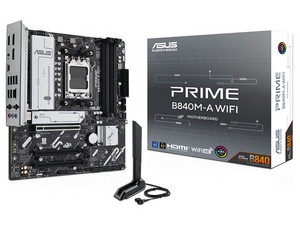 T. Madre ASUS PRIME B840M-A WIFI,
Chipset AMD B840, 
Segmento: Alto,
Soporta: Procesadores AMD Serie 9000, 8000 y 7000, Socket AM5, 
Memoria: DDR5 7600/5600/4800MHz, 256GB Max,
Integrado: Wi-Fi, USB, M.2, 
Micro-ATX, Ptos: 1xPCIE4.0x16.