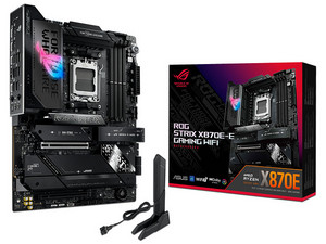 T. Madre ASUS ROG STRIX X870E-E GAMING WIFI, Chipset AMD X870E,
Soporta: Procesadores AMD Serie 9000, 8000 y 7000, Socket AM5,
Memoria: DDR5 8400+(OC)/8000+ MHz, 192GB Max,
Integrado: Wi-Fi 7, USB-C 3.2, M.2,
ATX, Ptos: 1xPCIe5.0x16, 1xPCIe4.0x16.