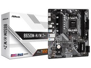 T. Madre ASRock B650M-H/M.2+: 
Chipset AMD B650,
Segmento: Alto,
Soporta: AMD 8000 y 9000 Series, Socket AM5,
Memoria: DDR5 6400+ MHz, 96GB Máx,
AudioHD, Red, USB 3.2, SATA 3.0, M.2,
M-ATX, Ptos: 1xPCIE4.0x16, 2xPCIEx1.