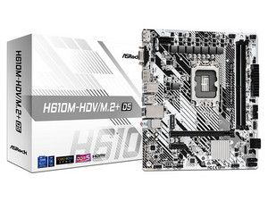 T. Madre ASRock H610M-HDV/M.2+ D5:
Chipset Intel H610,
Segmento: Básico,
Soporta: Intel 13va y 14va Generación, 
Socket 1700, Memoria: 64GB Máx,
Integrado: AudioHD, Red, USB 3.2, SATA 3.0, M.2, 
Micro-ATX, Ptos: 1xPCIE4.0x16, 1xPCIEx1.