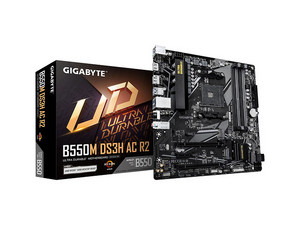 T. Madre GIGABYTE B550M DS3H AC (Rev 2),
Chipset AMD B550,
Segmento: Medio,
Soporta: AMD Ryzen 3ra 4ta 5ta Gen, Socket AM4,
RAM: DDR4 4733/3200/2133 MHz, 128GB Max,
Audio HD, Red, Wi-Fi 5, Bluetooth 5.0,
USB 3.1, USB Tipo C  SATA 3.0, M.2, Micro-ATX