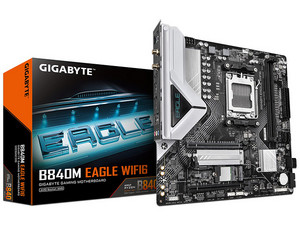 T. Madre Gigabyte B840M EAGLE WIFI6:
Chipset AMD B840,
Segmento: Alto,
Soporta: Procesadores AMD Serie 9000, 8000 y 7000, Socket AM5,
Memoria: DDR5 7600/5600/4800MHz, 128GB Max, 
Integrado: Wi-Fi, USB, M.2, 
Micro-ATX, Ptos: 1xPCIE4.0x16.