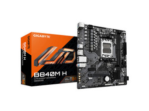 T. Madre Gigabyte B840M H:
Chipset AMD B840,
Segmento: Alto,
Soporta: Procesadores AMD Serie 9000, 8000 y 7000, Socket AM5,
Memoria: DDR5 7200/5600/4800MHz, 64GB Max, 
Integrado: Wi-Fi, USB, M.2, 
Micro-ATX, Ptos: 1xPCIE4.0x16.