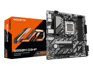 T. Madre GIGABYTE B850M D3HP,
Chipset AMD B850,
Segmento: Alto,
Soporta: Procesadores AMD Serie 9000, Socket AM5,
Memoria: DDR5 8200(OC)/4800MHz, 256GB Max,
Integrado: HDMI 2.1, DisplayPort 1.4, Micro ATX,
1xPCIE5.0x16, 1xPCIE4.0x16, 1xPCIE3.0x16.