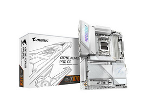 Tarjeta Madre GIGABYTE X870E AORUS PRO ICE,
Chipset AMD X870E, Soporta: Procesadores AMD Ryzen 9000, 8000 y 7000 Series, 
Socket AM5, Memoria DDR5 hasta 256GB, 
Integrado: Wi-Fi 7, Audio Realtek ALC1220, 
USB4, M.2, ATX.