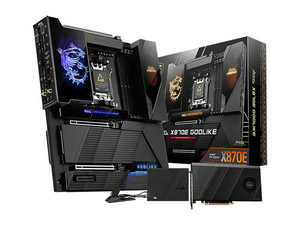 T. Madre MSI MEG X870E GODLIKE: Chipset AMD X870, Soporta: Procesadores AMD Serie 9000, 8000 y 7000, Socket AM5, Memoria: DDR5 9000/5600(OC)/4800MHz, 256GB Max, Integrado: Wi-Fi 7, USB, M.2, ATX, Ptos: 2xPCIE5.0x16.