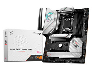 T. Madre MSI MPG B650 EDGE WIFI: 
Chipset AMD B650, Soporta: AMD Ryzen 7000 Series, Socket AM5, 
Memoria: DDR5 6400/4800 MHz, 128GB Max, 
Integrado: Audio HD, Red, Wi-Fi, M.2, USB 3.2, SATA 3.0, ATX, 
Ptos: 1xPCIEx1, 2xPCIE x16.