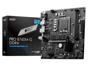 T. Madre MSI Pro B760M-G DDR4, Chipset Intel B760,
Soporta: Intel 12va y 13va Generación de Socket 1700,
Memoria: DDR4 4800/3600/2133MHz, 64GB Max,
Integrado: AudioHD, Red, USB 3.2 y SATA 3.0, M.2,
Micro-ATX, Ptos: 1xPCIE4.0x16, 2xPCIE3.0x1.