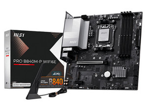 T. Madre MSI PRO B840M-P WIFI6E,
Chipset AMD B840,
Segmento: Alto,
Soporta: Procesadores AMD Serie 9000, 8000 y 7000, Socket AM5, 
Memoria: DDR5 8000 - 5600MHz, 256GB Max, 
Integrado: USB, USB-C, M.2, Wi-Fi, 
Micro-ATX, Ptos: 1xPCIE4.0x16.