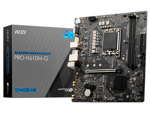 T. Madre MSI PRO H610M-G DDR5,
Chipset Intel H610,
Segmento: Básico,
Soporta: Intel 14va, 13va y 12va Gen, Socket 1700,
Memoria: DDR5 5600 MHz, 92GB Máx,
Audio HD, Red, USB 3.1, SATA 3.0, M.2,
M-ATX, Ptos: 1xPCIE4.0x16, 1xPCIE3.0x1.