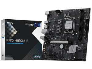 T. Madre MSI PRO H810M-E, 
Chipset Intel H810,
Segmento: Alto,
Soporta: Intel Ultra (Series 2), Socket 1851,
Memoria: DDR5 6400MT/s, 128GB Max
Integrado: Audio HD, Red, USB 3.2, SATA III, M.2
Micro-ATX, Ptos: 1xPCIE 5.0x16.