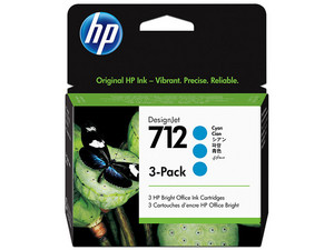 Pack de 3 cartuchos de tinta HP DesignJet 712 Cian Original (3ED77A).