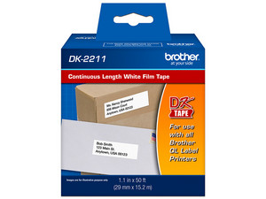 Cinta de impresión Brother negro sobre blanco de 29mm x 15.2m, Modelo: DK2211.